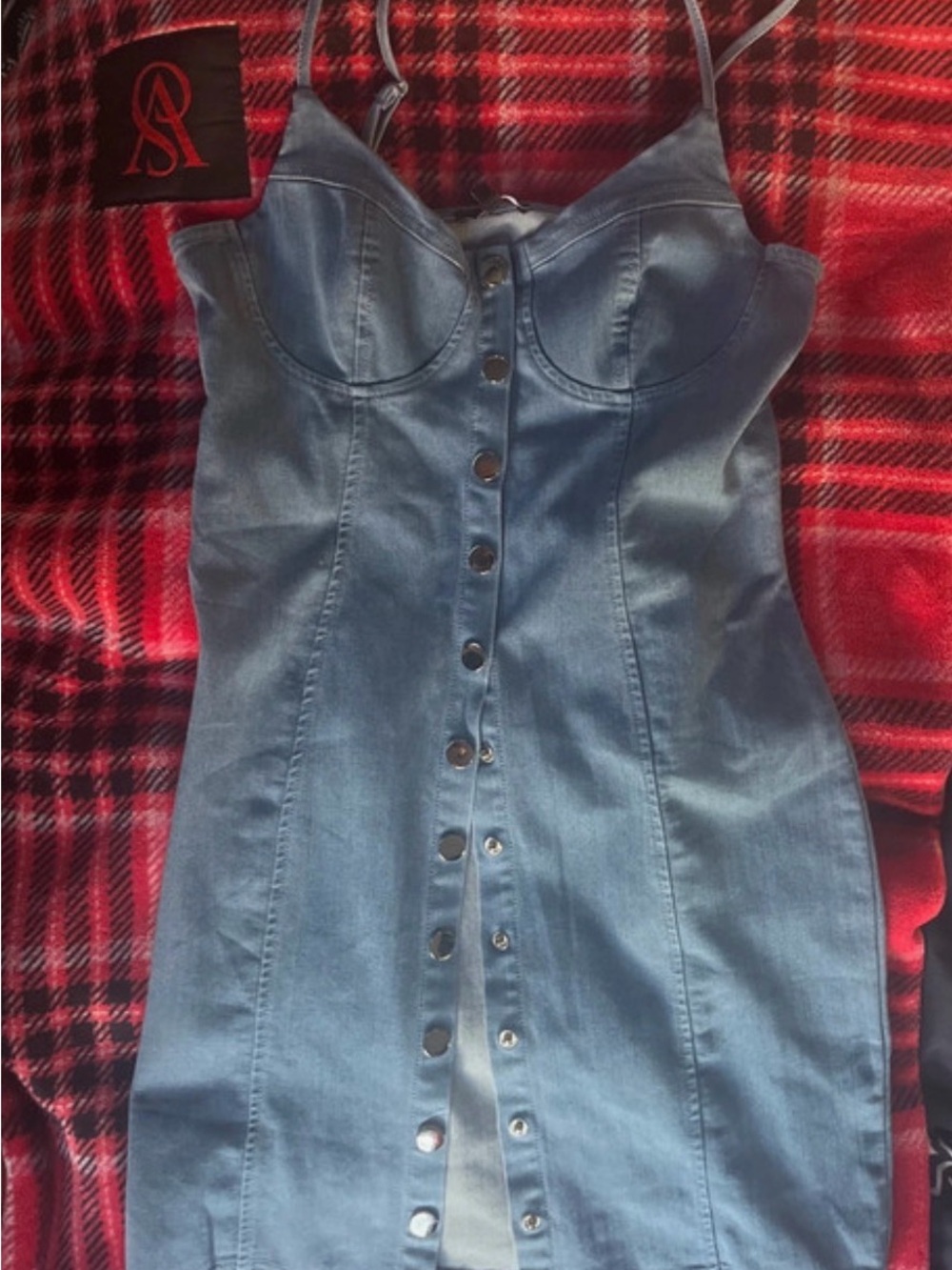 Denim Button-Front Bodycon Dress - Blue